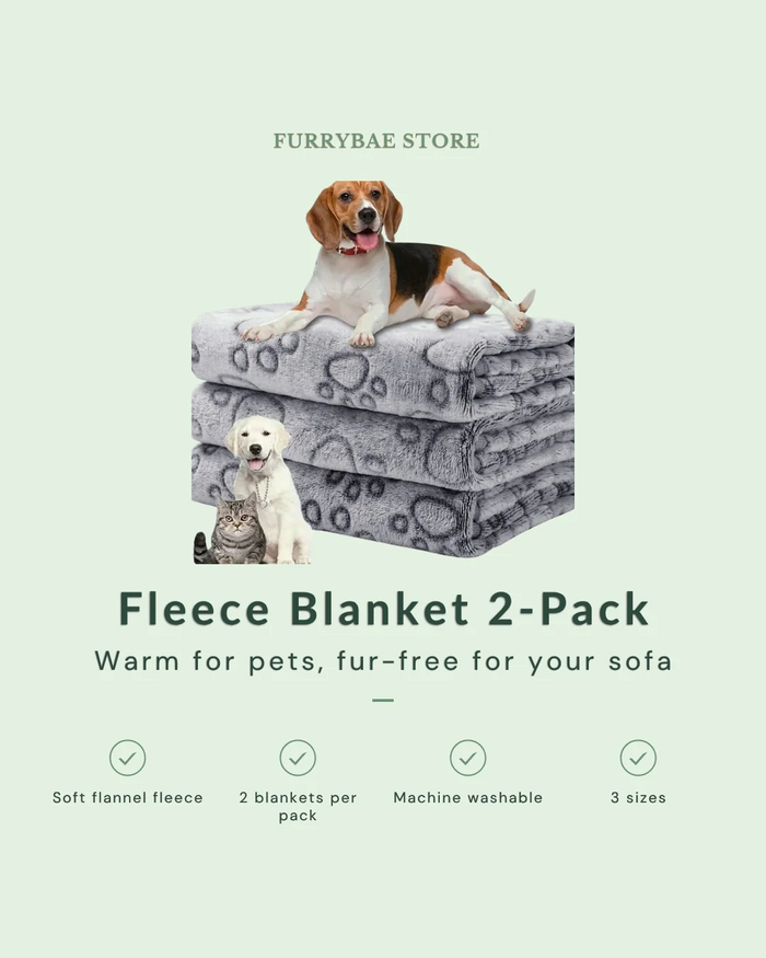 Soft Fleece Pet Blanket 2-Pack - paw print, machine washable, 3 sizes