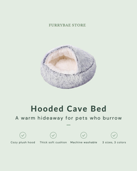 Hooded Cave Bed for cats and small dogs - plush hood, soft cushion, washable