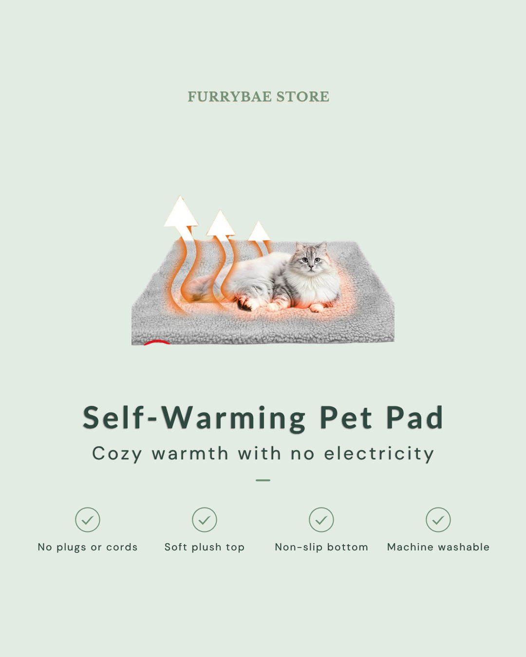 Self-Warming Pet Pad - no plugs or cords, soft plush top, non-slip bottom, machine washable