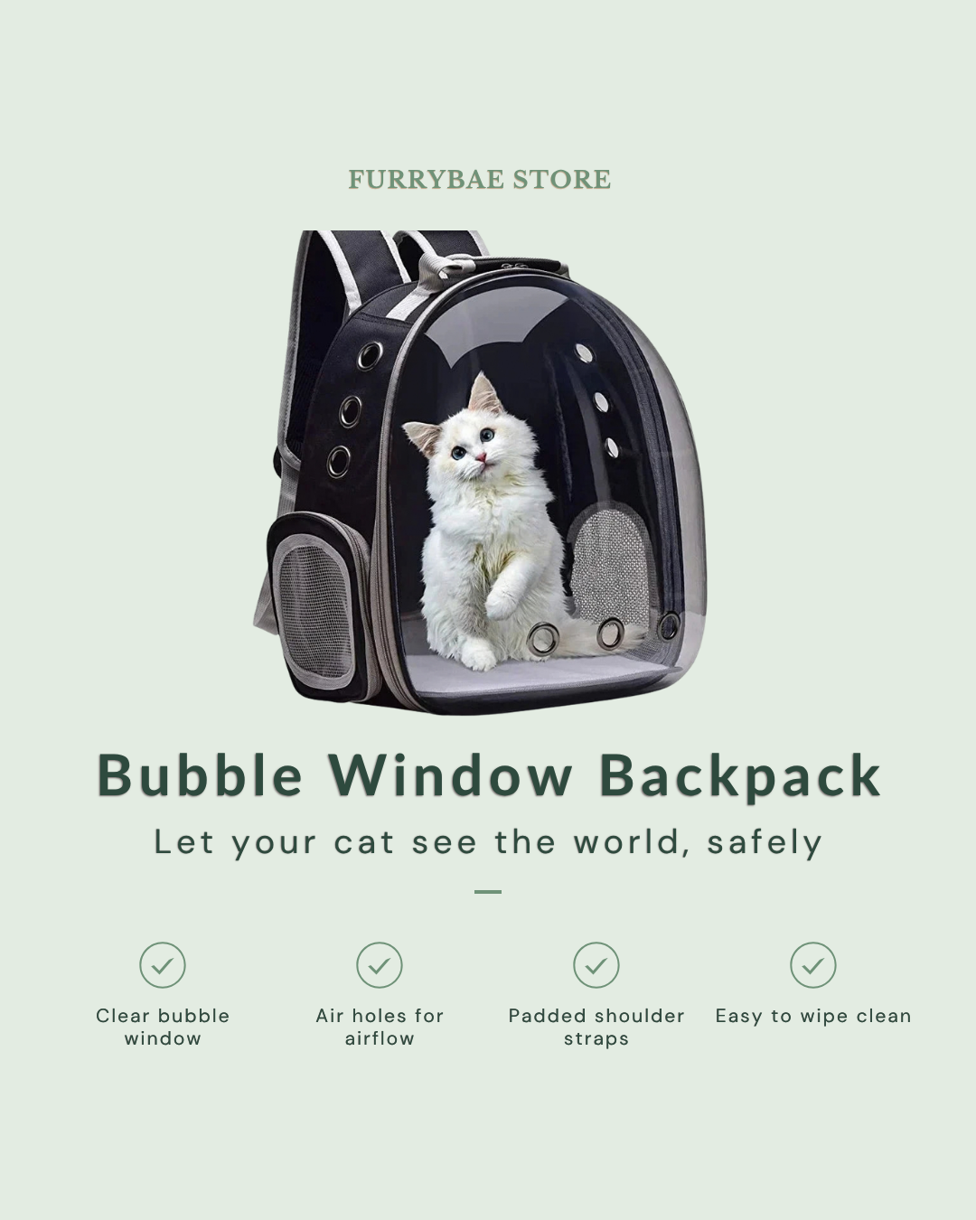 Bubble Window Cat Backpack - clear window, air holes, padded straps
