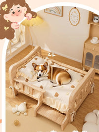 Solid Wood Pet Bed with Cushion