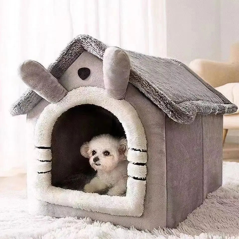 House-Style Pet Bed with Removable Cushion